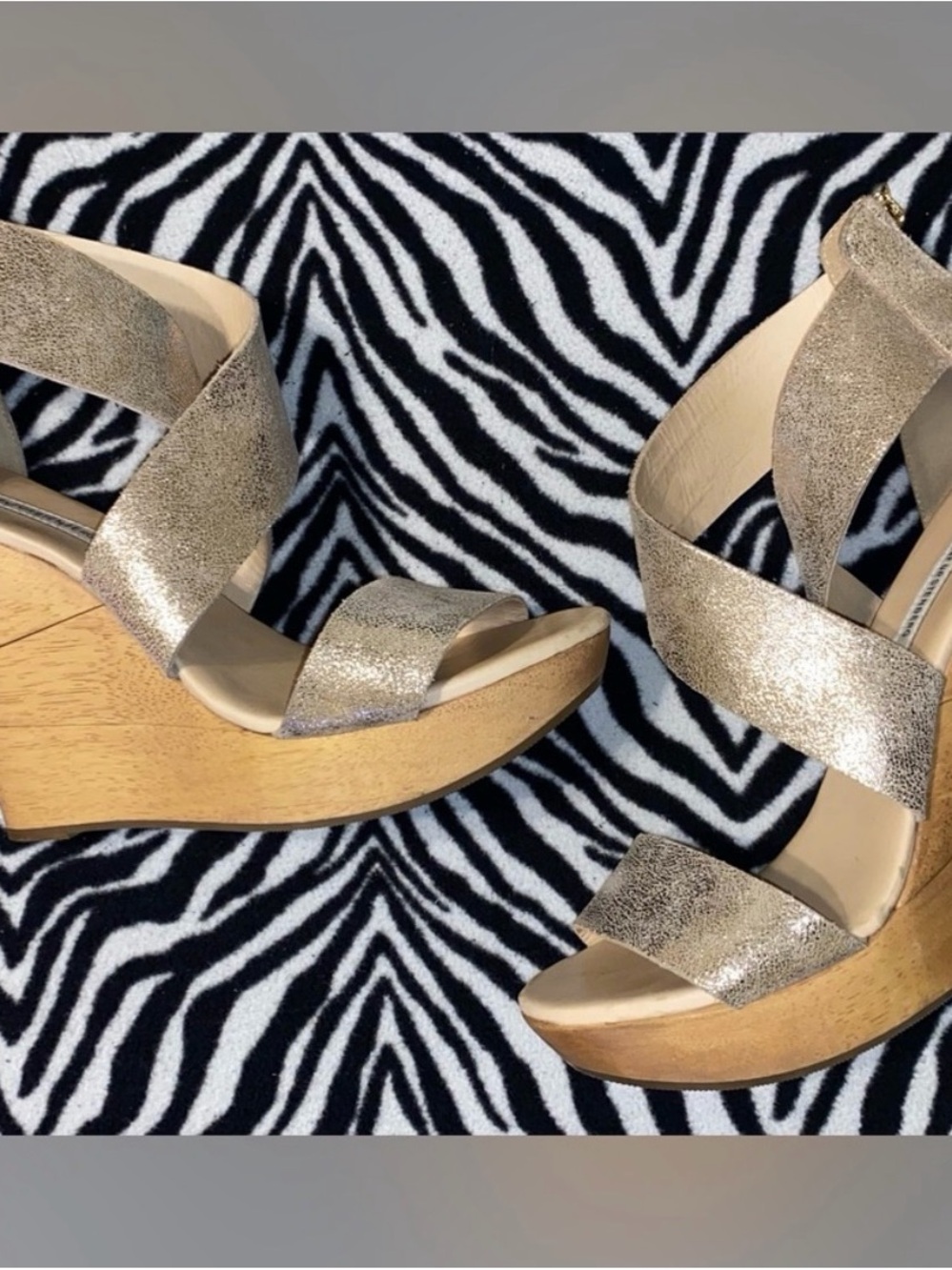 Diane Von Furstenberg Metallic Gold Crisscross Wedge Sandals